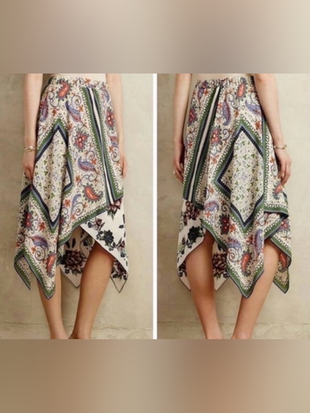 Anthropologie Maeve Far Sun Paisley Asymmetrical Handkerchief Skirt Size 4